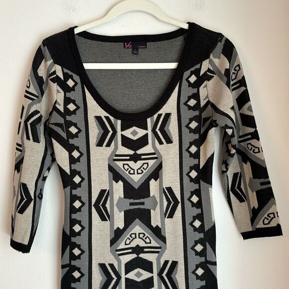 Women’s Tribal Aztec artsy crew neck sweater dress tunic 3/4 sleeve knit size S - Picture 2 of 8